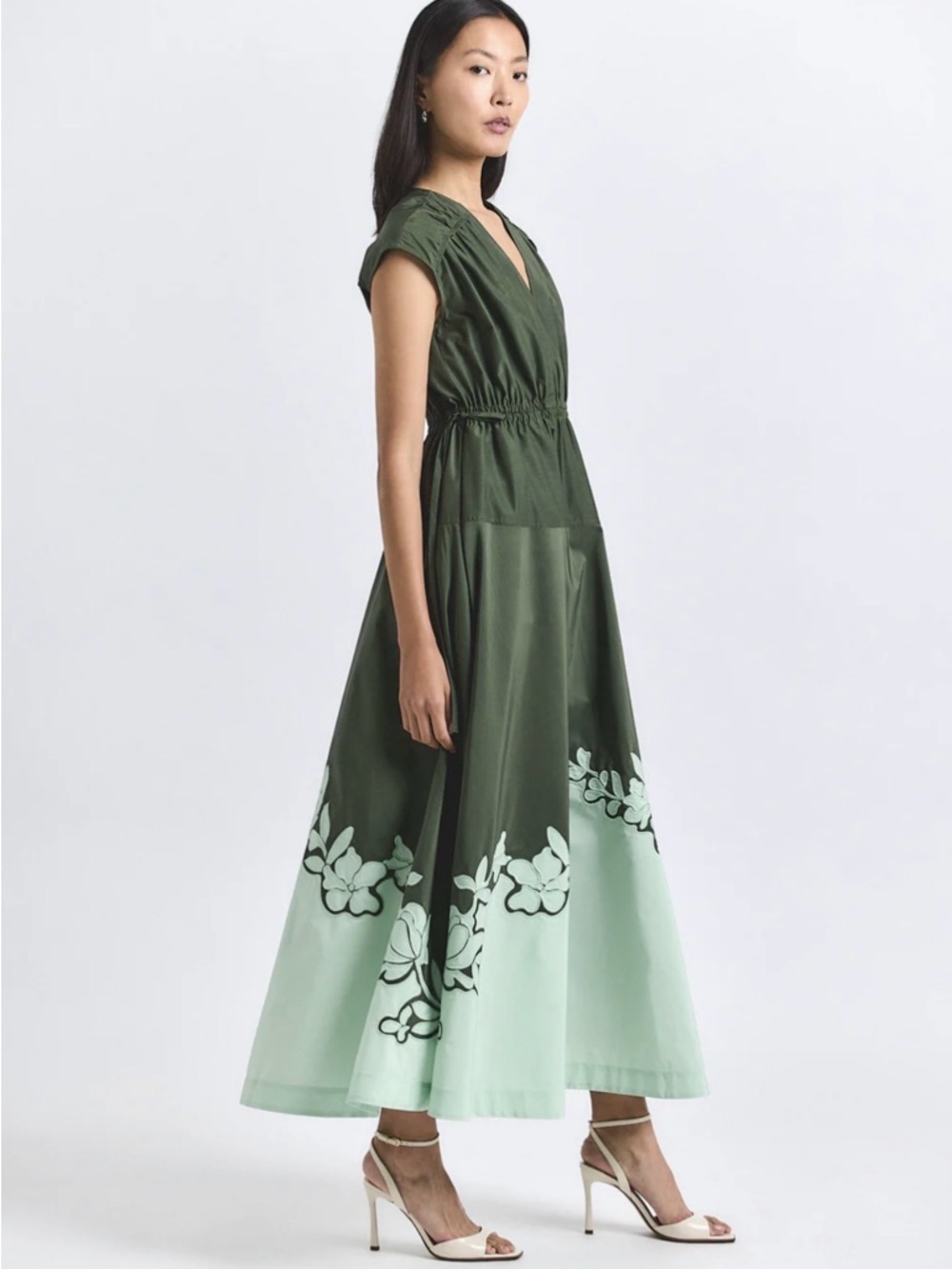 A-Line Green V Neck Maxi Dress Derek Lam 10 Crosby NWT Nara - Picture 10 of 12